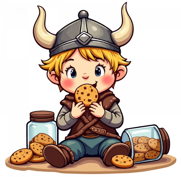 A Viking child eating honeyed oatcakes.