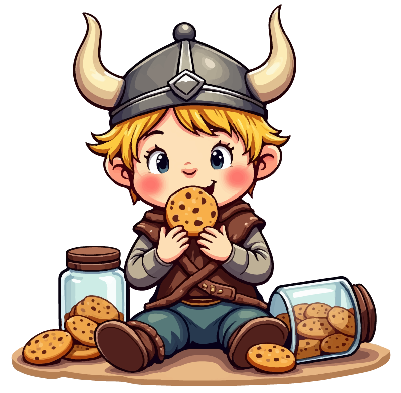 A Viking child eating honeyed oatcakes.