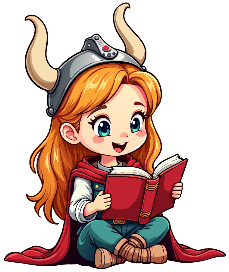 A Viking young girl reading a book. A Viking young girl reading a book.