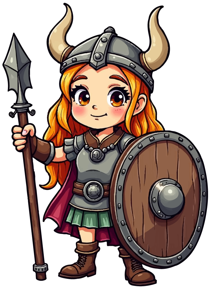 An image of Sigrid Stormshield. A Viking shieldmaiden holding her shield.