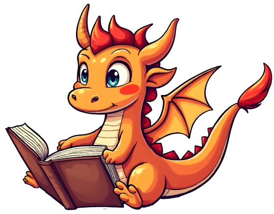 A dragon reading a book.