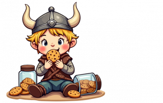 A Viking child eating Honey Oatcakes.
